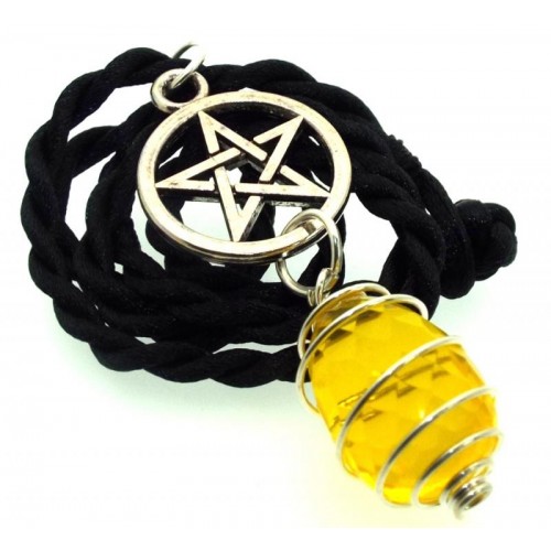 Pentacle Faceted Egg Sunset Andara Crystal Spiral Pendant